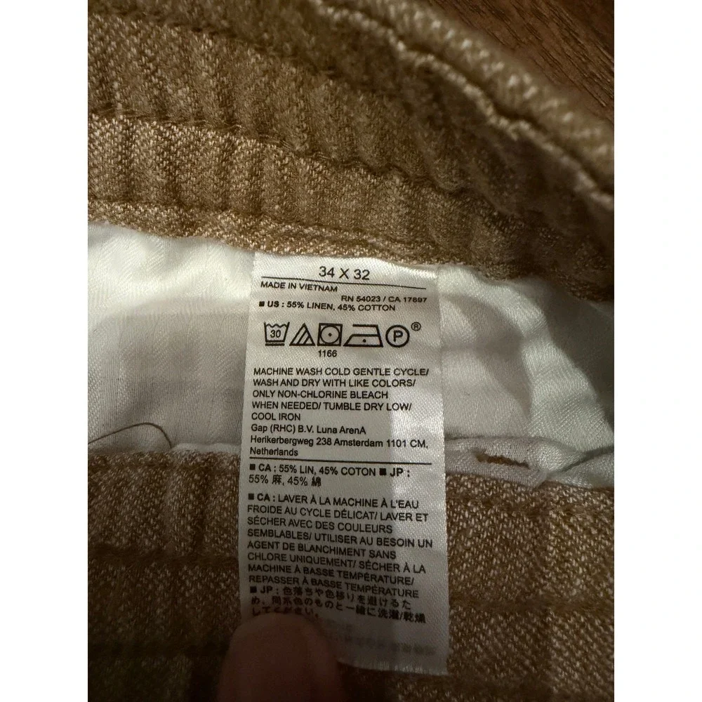 Banana Republic Mason Athletic Tapered Linen Cotton Pants Tan 34x32